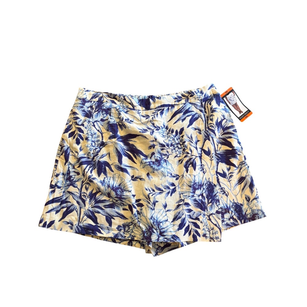Ellen Tracy Blue Floral Linen Blend Skort XXL NWT Wrap Front Coastal Beach‎